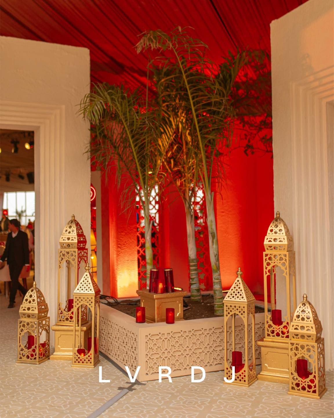 Tent interior with lantern centrepiece
